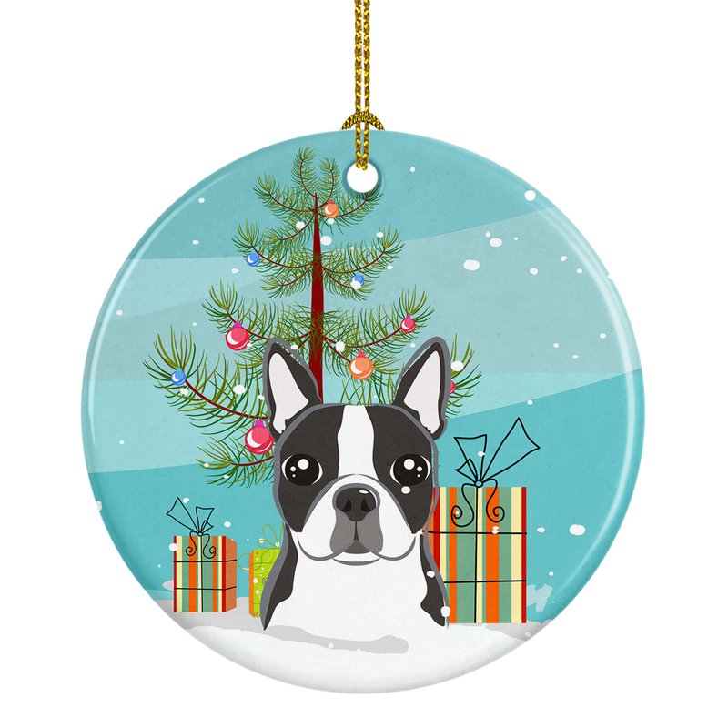 Caroline's Treasures Christmas Tree And Boston Terrier Ceramic Ornament In Multi