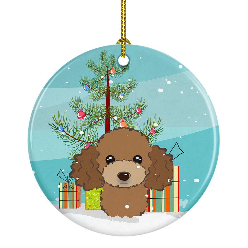 Caroline's Treasures Christmas Tree And Chocolate Brown Poodle Ceramic Ornament