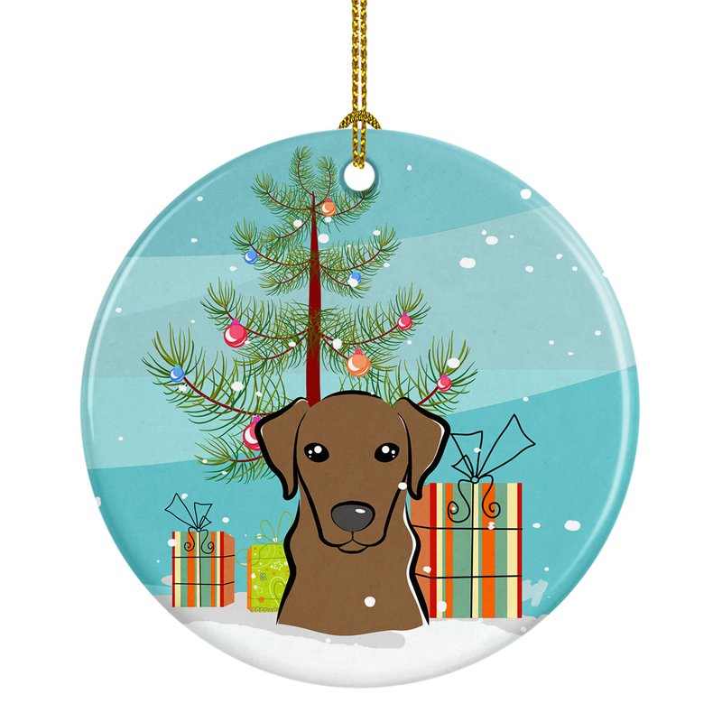 Caroline's Treasures Christmas Tree And Chocolate Labrador Ceramic Ornament In Multi