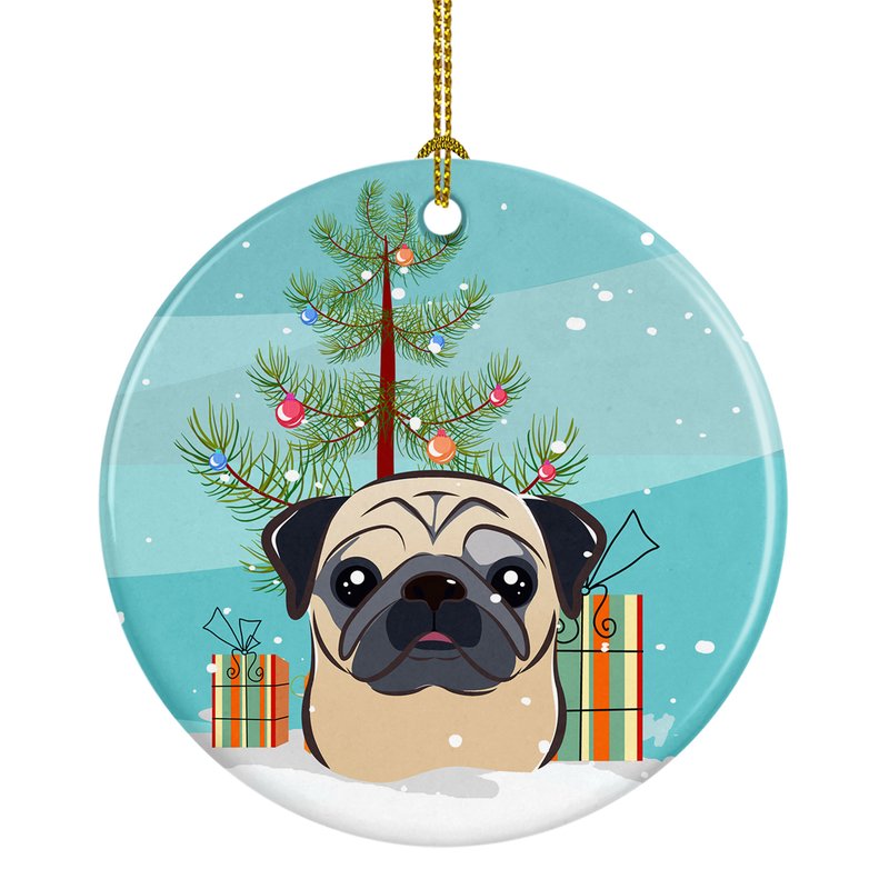 Caroline's Treasures Christmas Tree And Fawn Pug Ceramic Ornament