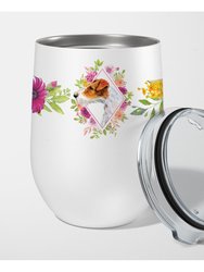 CK4142TBL12 12 oz Jack Russell Terrier No.2 Pink Flowers Stainless Steel Stemless Wine Glass