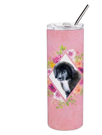 Caroline's Treasures CK4164TBL20 20 oz Newfoundland Puppy Pink Flowers Double Walled Stainless Steel Skinny Tumbler product
