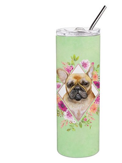 Caroline's Treasures CK4304TBL20 Fawn French Bulldog Green Flowers Double Walled Stainless Steel Skinny Tumbler product