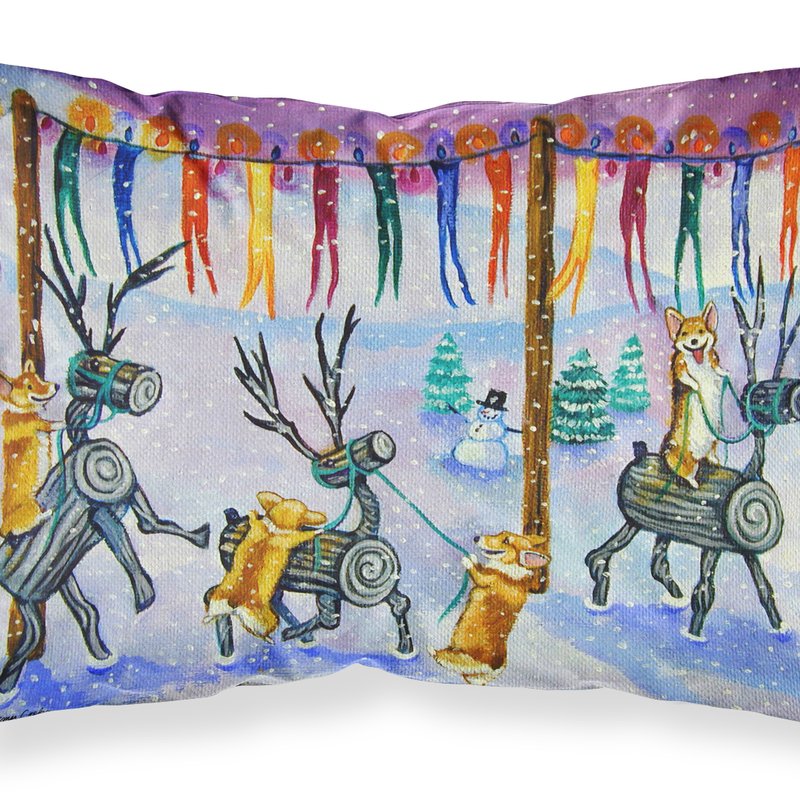 Caroline's Treasures Corgi Log Reindeer Race Christmas Fabric Standard Pillowcase