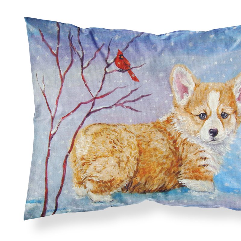 Caroline's Treasures Corgi Pup Snow Cardinal Fabric Standard Pillowcase