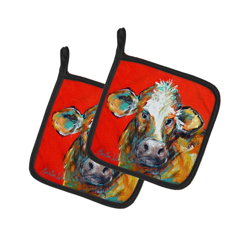 Caroline's Treasures Cow Caught Red Handed Too Pair Of Pot Holders