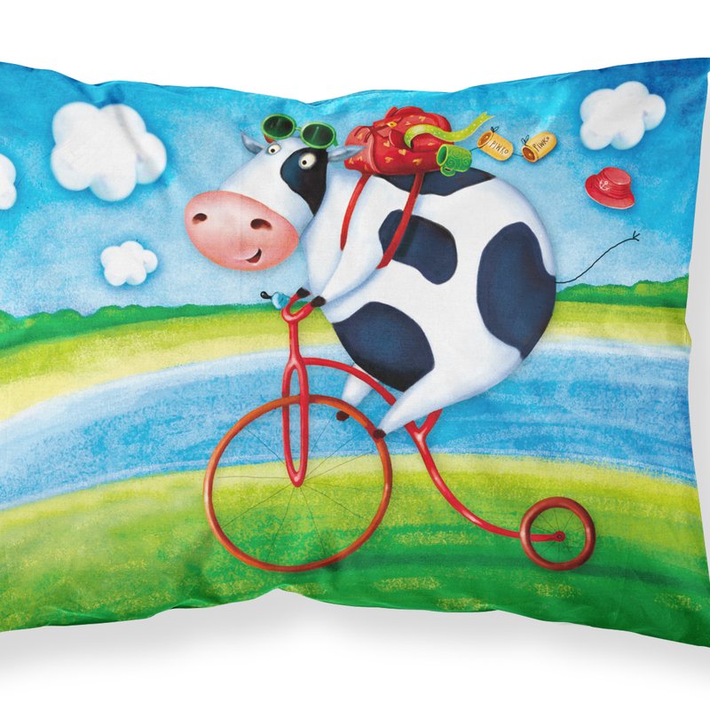 Caroline's Treasures Cow Riding Bicycle Fabric Standard Pillowcase