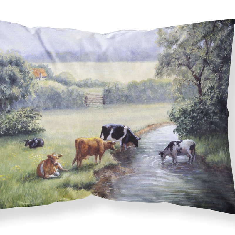 Caroline's Treasures Cows Drinking At The Creek Bank Fabric Standard Pillowcase