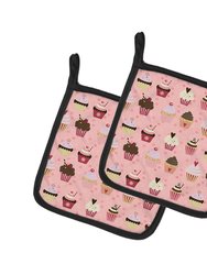Cupcakes on Pink Pair of Pot Holders