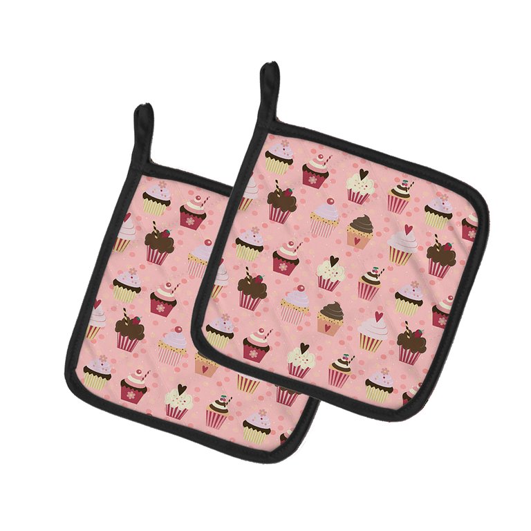 Cupcakes on Pink Pair of Pot Holders