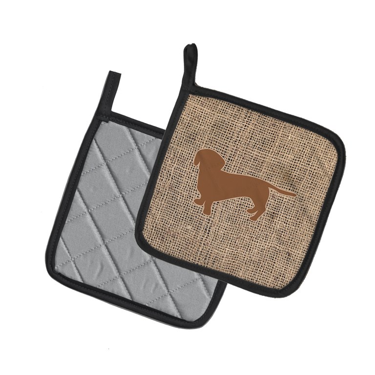Dachshund Burlap and Brown BB1088 Pair of Pot Holders