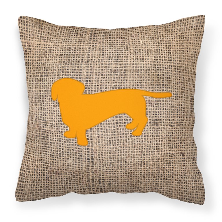 Dachshund Burlap and Orange BB1088 Fabric Decorative Pillow