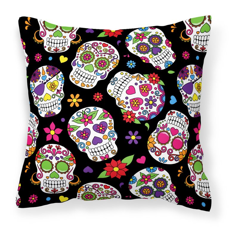 Day of the Dead Black Fabric Decorative Pillow - Black