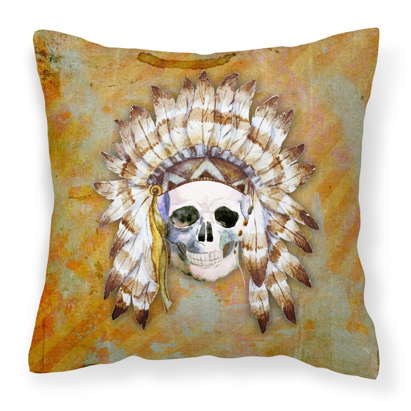Caroline's Treasures Day Of The Dead Indian Skull Fabric Decorative Pillow In Brown