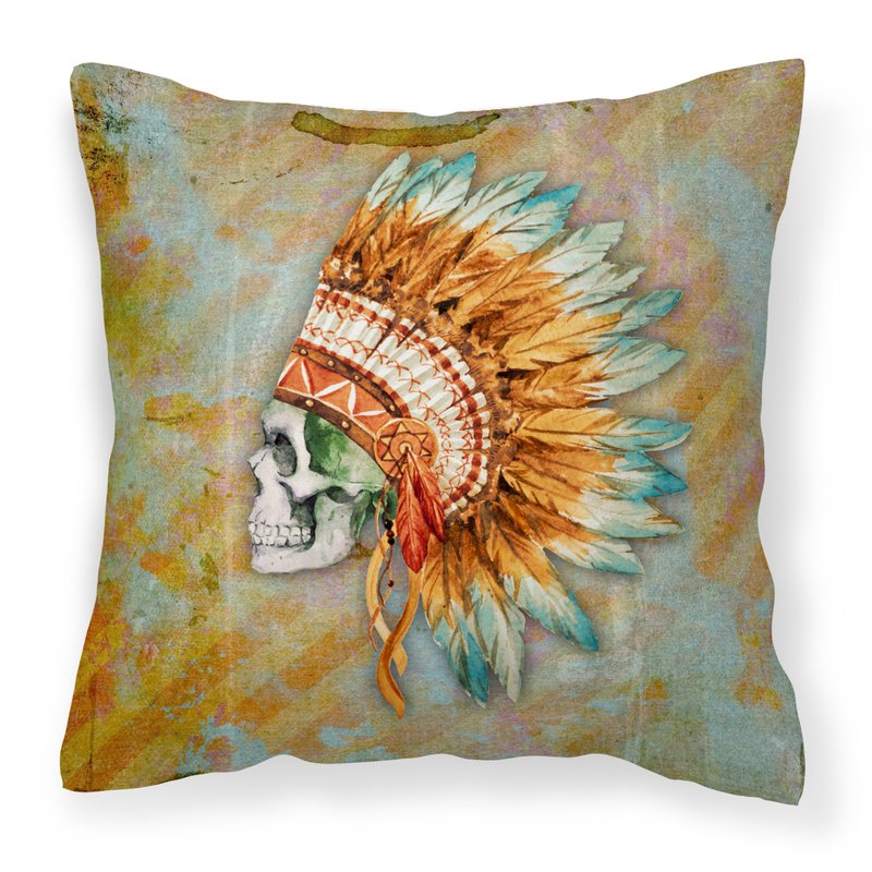 Caroline's Treasures Day Of The Dead Indian Skull Fabric Decorative Pillow In Brown