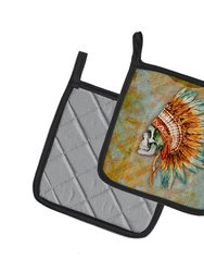 Day of the Dead Indian Skull  Pair of Pot Holders