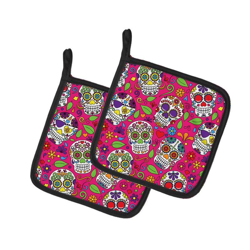 Caroline's Treasures Day Of The Dead Pink Pair Of Pot Holders