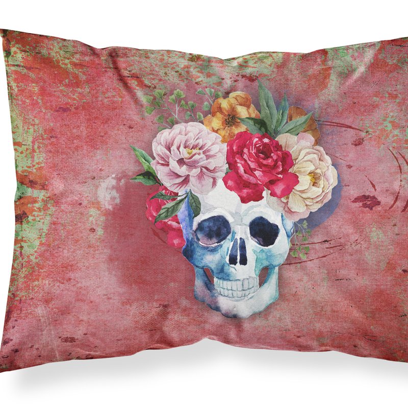 Caroline's Treasures Day Of The Dead Red Flowers Skull Fabric Standard Pillowcase
