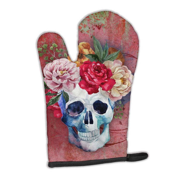 Day of the Dead Red Flowers Skull  Oven Mitt - Default Title
