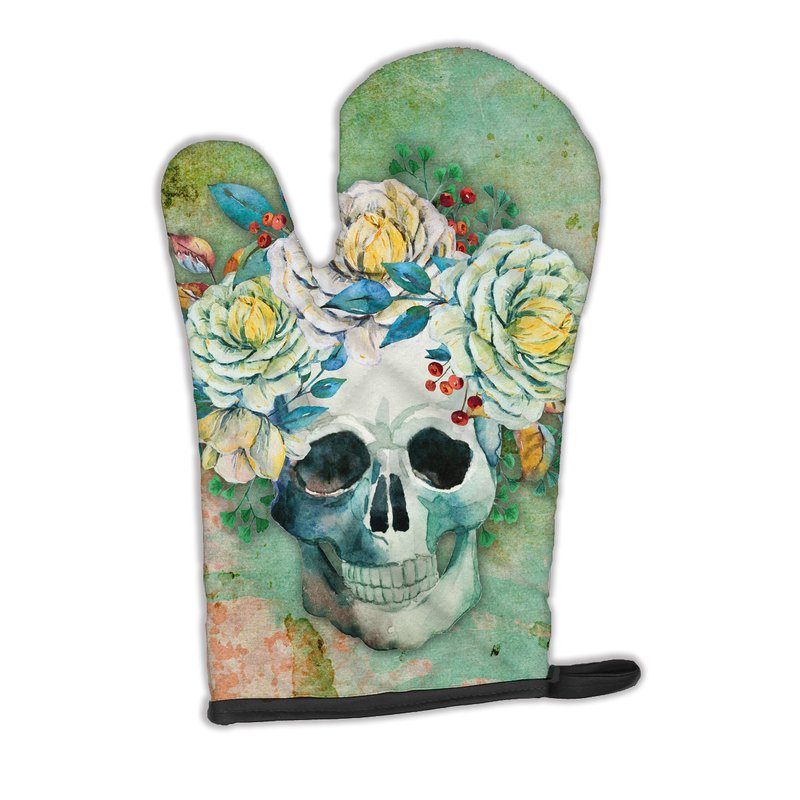 Caroline's Treasures Day Of The Dead Skull With Flowers Oven Mitt In Brown