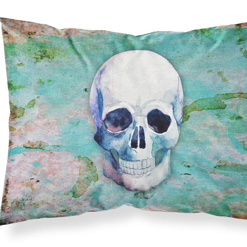 Caroline's Treasures Day Of The Dead Teal Skull Fabric Standard Pillowcase In Pink
