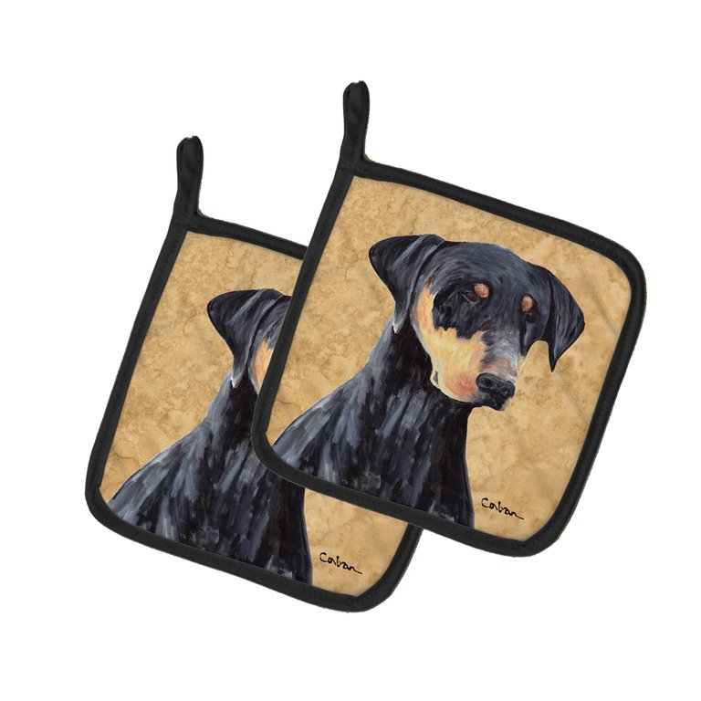 Doberman Wipe your Paws Pair of Pot Holders