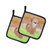 Dog Green and Brown Watercolor Pair of Pot Holders