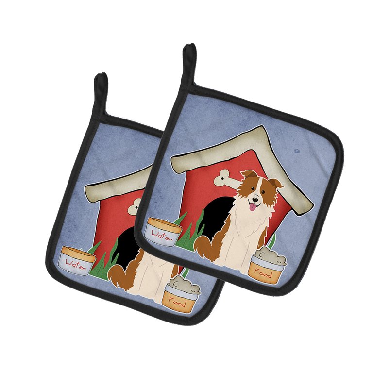 Dog House Collection Border Collie Red White Pair of Pot Holders