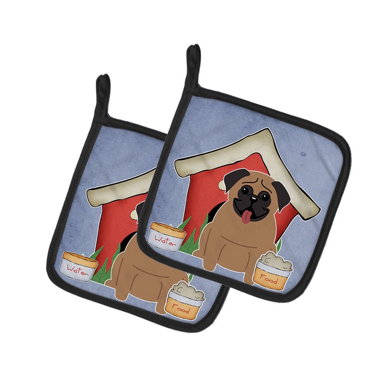 Dog House Collection Pug Brown Pair of Pot Holders
