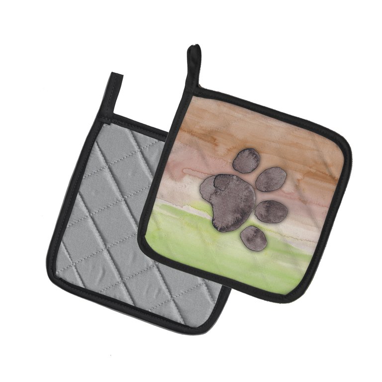 Dog Paw Watercolor Pair of Pot Holders