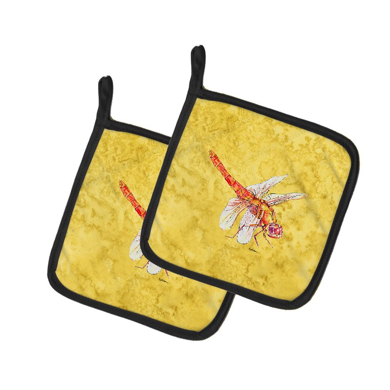 Caroline's Treasures Dragonfly On Yellow Pair Of Pot Holders