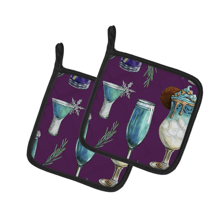 Drinks and Cocktails Purple Pair of Pot Holders