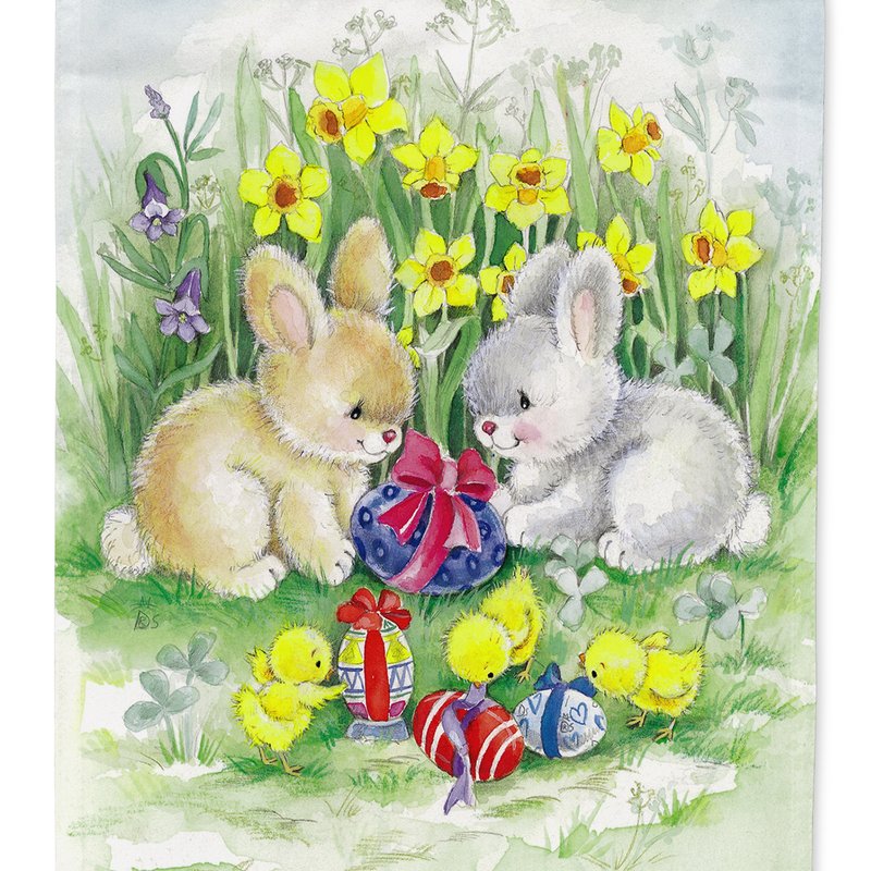 Caroline's Treasures Easter Bunnies With Eggs Garden Flag 2-sided 2-ply In Green