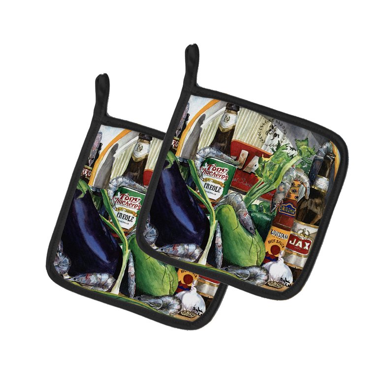 Eggplant and New Orleans Beers  Pair of Pot Holders