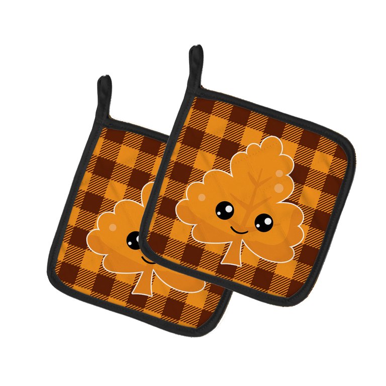 Fall Leaf on Gingham Pair of Pot Holders