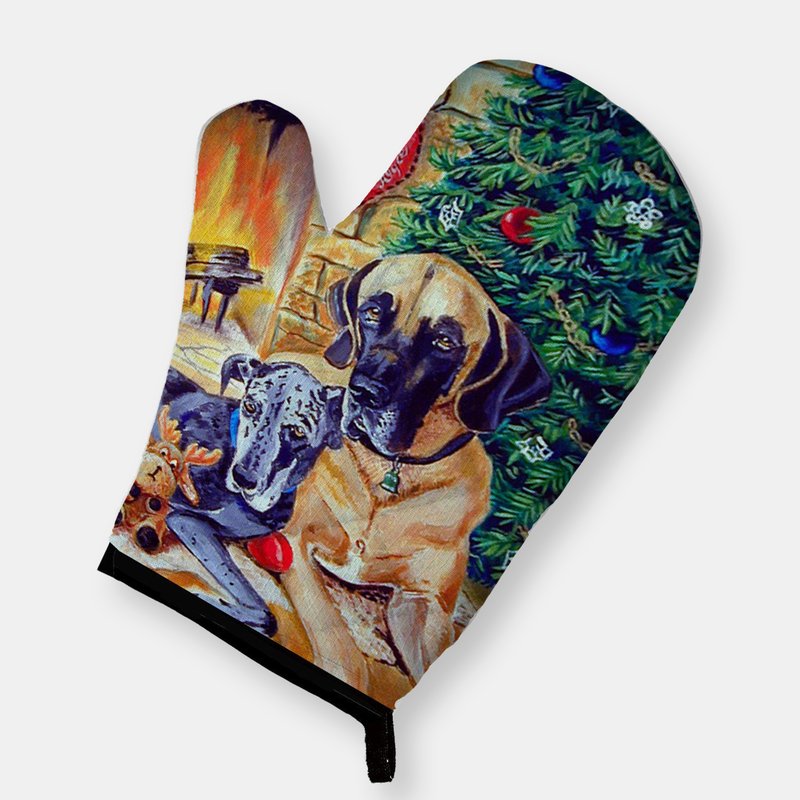 Caroline's Treasures Fawn And Blue Great Dane Waiting On Christmas Oven Mitt 7111ovmt In Green