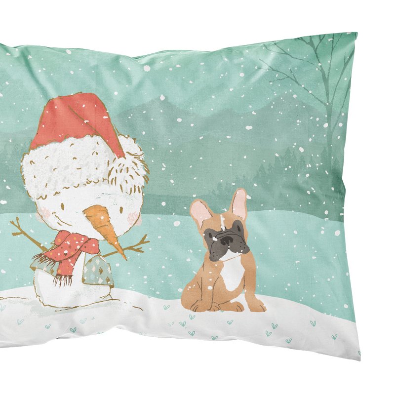Caroline's Treasures Fawn French Bulldog Snowman Christmas Fabric Standard Pillowcase