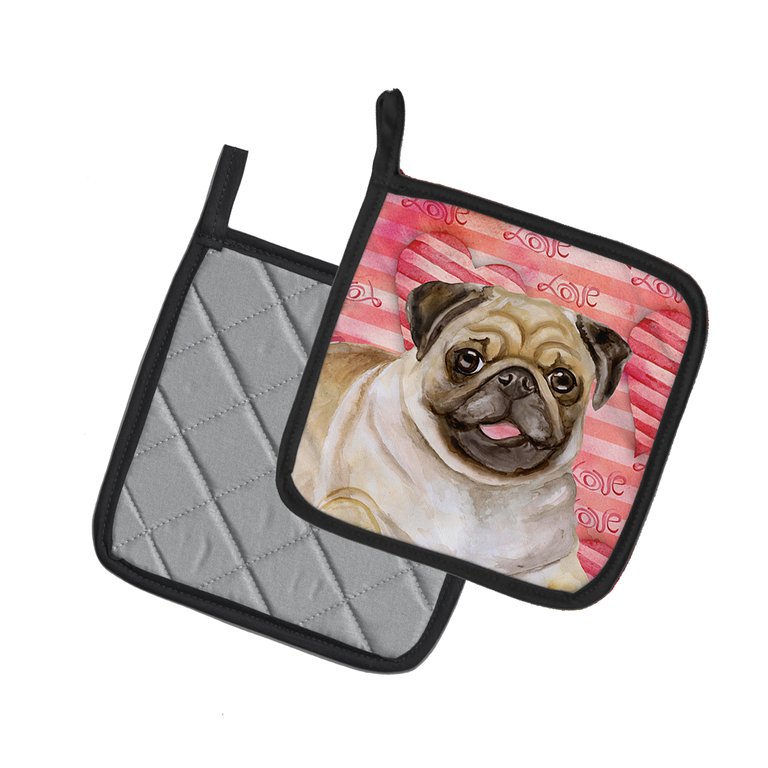 Fawn Pug Love Pair of Pot Holders