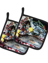 Fish and Beers from New Orleans Pair of Pot Holders