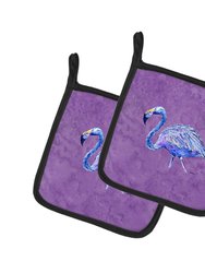 Flamingo on Purple Pair of Pot Holders