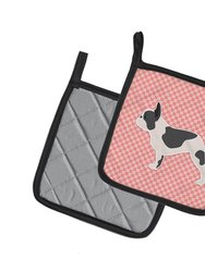 French Bulldog Checkerboard Pink Pair of Pot Holders