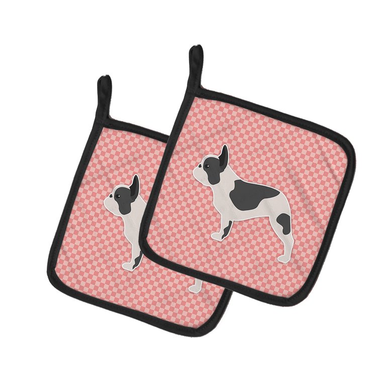French Bulldog Checkerboard Pink Pair of Pot Holders