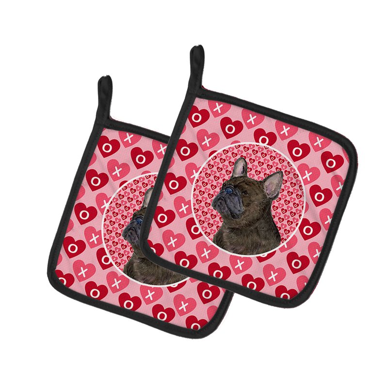 Caroline's Treasures French Bulldog Hearts Love And Valentine's Day Portrait Pair Of Pot Holders In Pink
