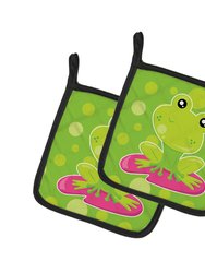 Frog on Lily Pad Green Polkadots Pair of Pot Holders