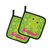 Frog on Lily Pad Green Polkadots Pair of Pot Holders