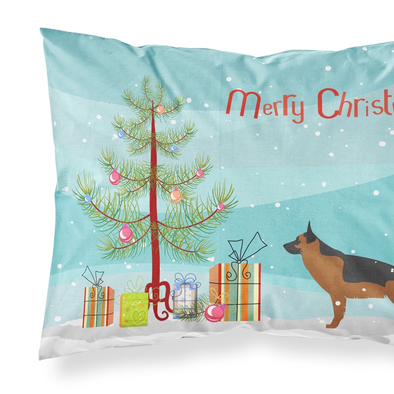 Caroline's Treasures German Shepherd Merry Christmas Tree Fabric Standard Pillowcase In Multi