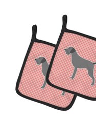 German Wirehaired Pointer Checkerboard Pink Pair of Pot Holders