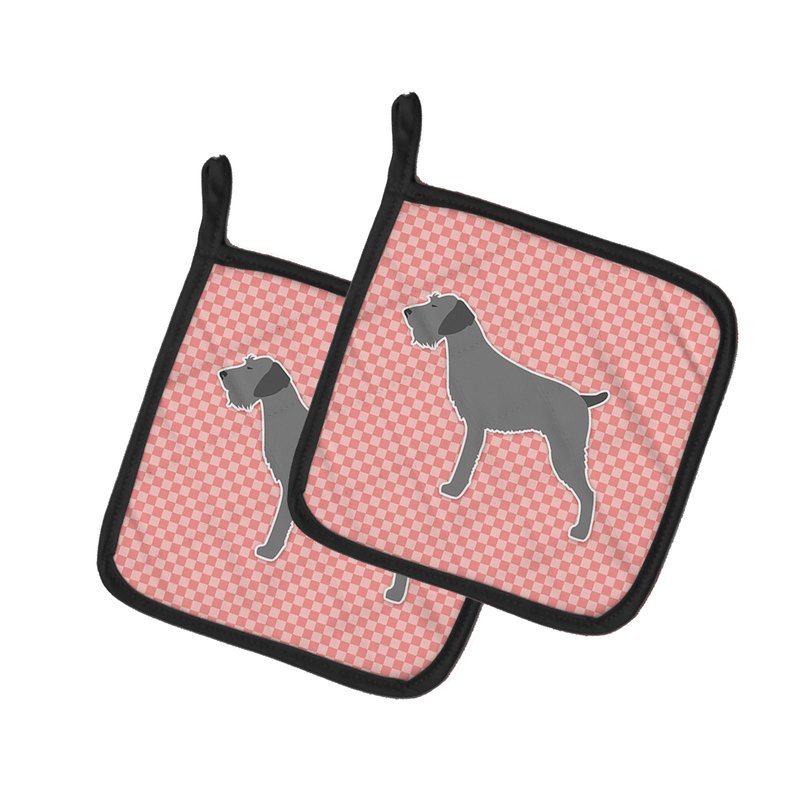 Caroline's Treasures German Wirehaired Pointer Checkerboard Pink Pair Of Pot Holders In Multi