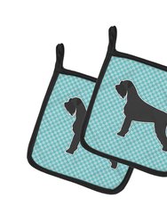 Giant Schnauzer Checkerboard Blue Pair of Pot Holders