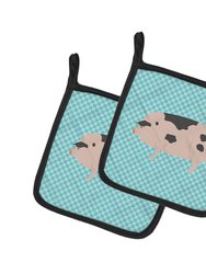 Gloucester Old Spot Pig Blue Check Pair of Pot Holders